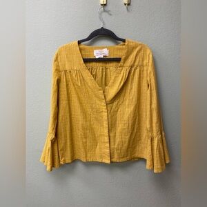Trovata Birds of Paradise Women's Mustard Bell Sleeve Blouse